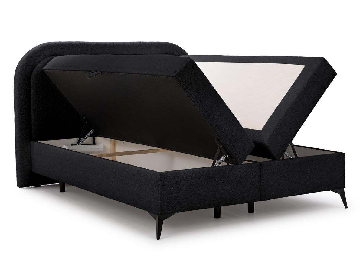 BOXBETT Sonna 200/200 cm Schwarz Bouclé-Stoff mit abgerundetem Kopfteil und mit schwarzen Metallfüßen - Schwarz, Holz/Textil (200/200cm) - S-Style Möbel