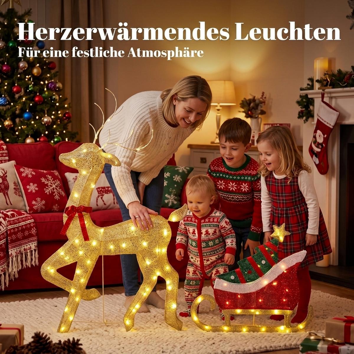 WEIHNACHTSDEKORATION 2er Set Metall Polyester Gold Rot Grün - Multicolor, Metall (23/125/80cm) - Outsunny