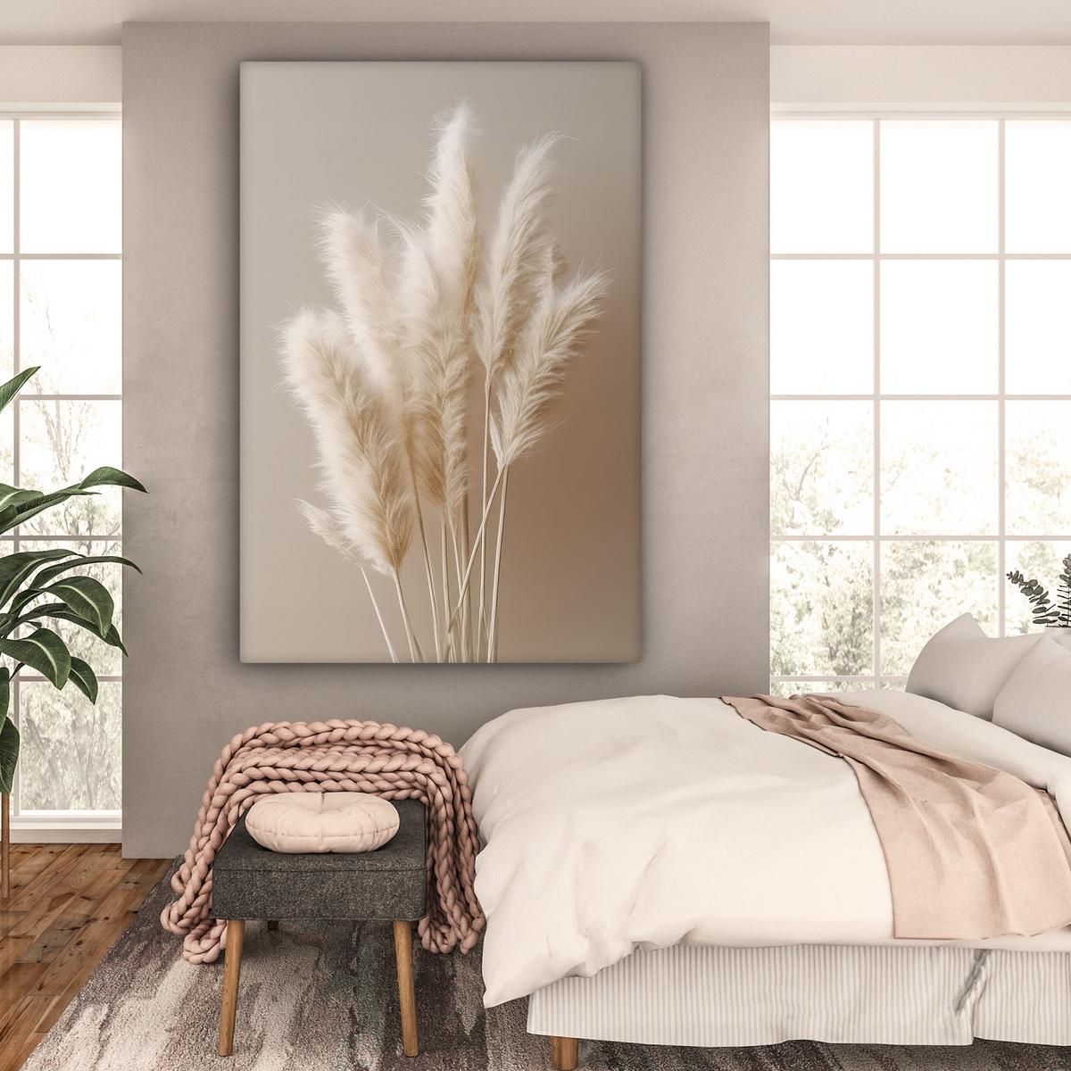 LEINWANDBILD Pampasgras - Federn - Pastell - Weiß Deko Groß 90x140 cm - Naturfarben, Textil (90/140cm) - MuchoWow