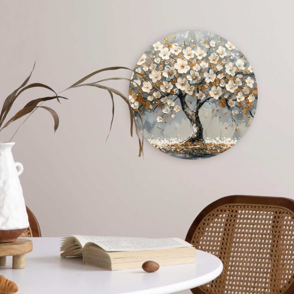 WANDBILD Baum - Gold - Blumen - Abstrakt - Kunst Deko Wohnzimmer 30x30 cm - Goldfarben, Kunststoff (30/30cm) - MuchoWow