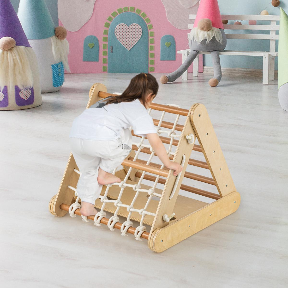 KLETTERDREIECK 4 in 1 Holz - Naturfarben, Holz (64/58/63cm) - COSTWAY
