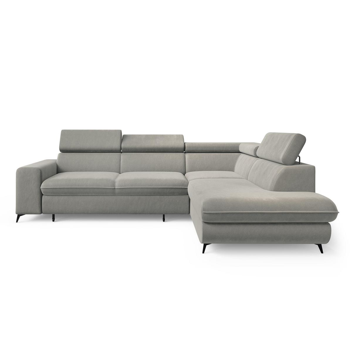 ECKSOFA VELISS Hellgrau Veloursstoff mit Schlaffunktion - Hellgrau, Holz (255/193cm) - MASSENO