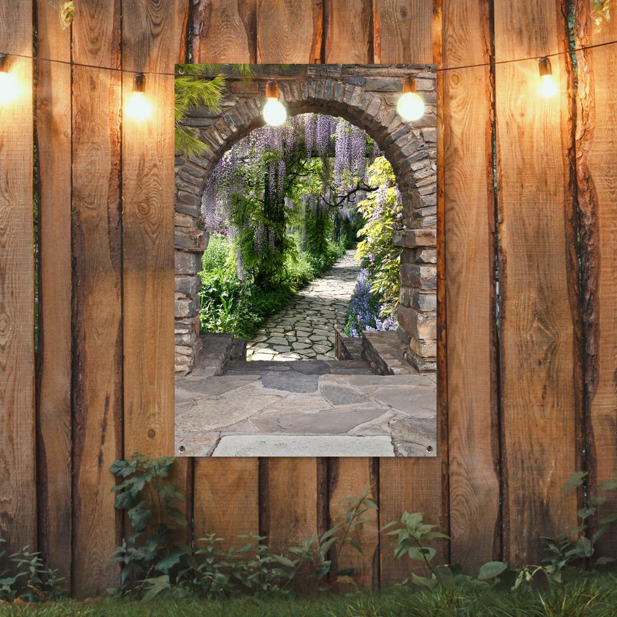 GARTENPOSTER Wald - Aussicht - Steine - Weg Outdoor Bilder 80x120 cm - Graubraun, Kunststoff (80/120/0.2cm) - OnlyWow