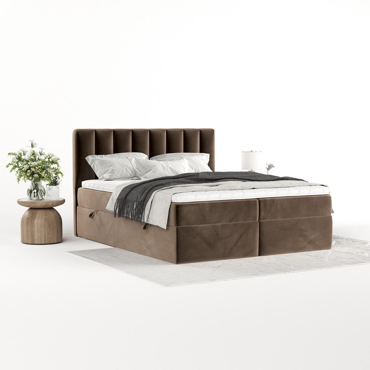 BOXBETT Bari 140/200 cm Braun im Paros Stoff - Braun, Holz/Holzwerkstoff (140/200cm) - AltaBeds