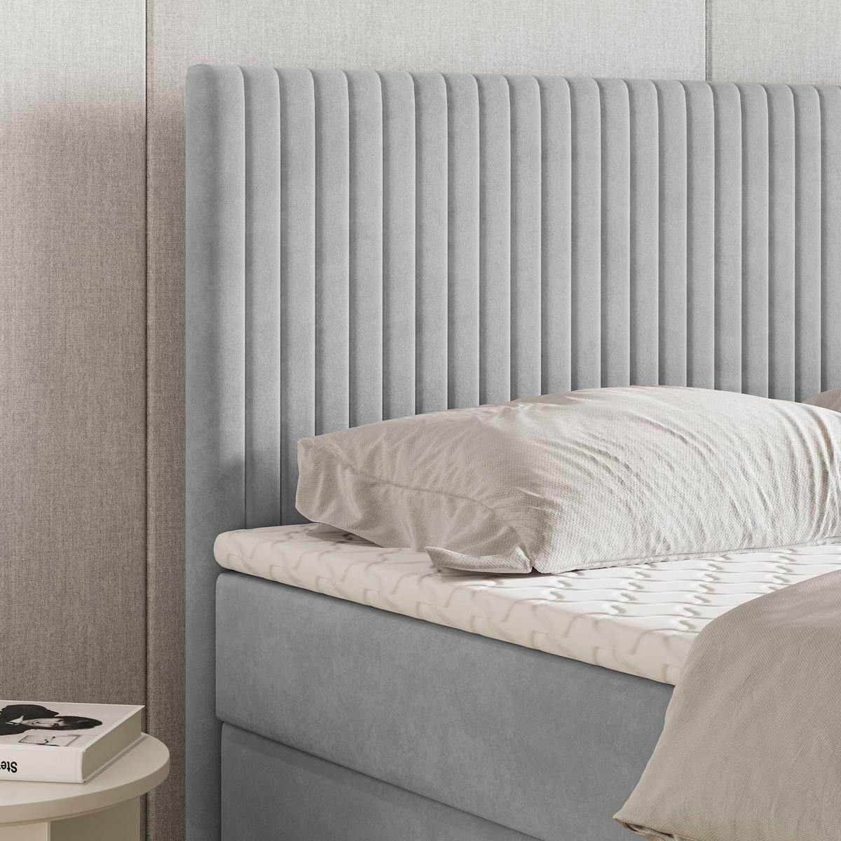 BOXBETT TERVAN 140x200 cm mit Matratze und Topper - Hellgrau - Hellgrau, Holz (140/200cm) - MASSENO