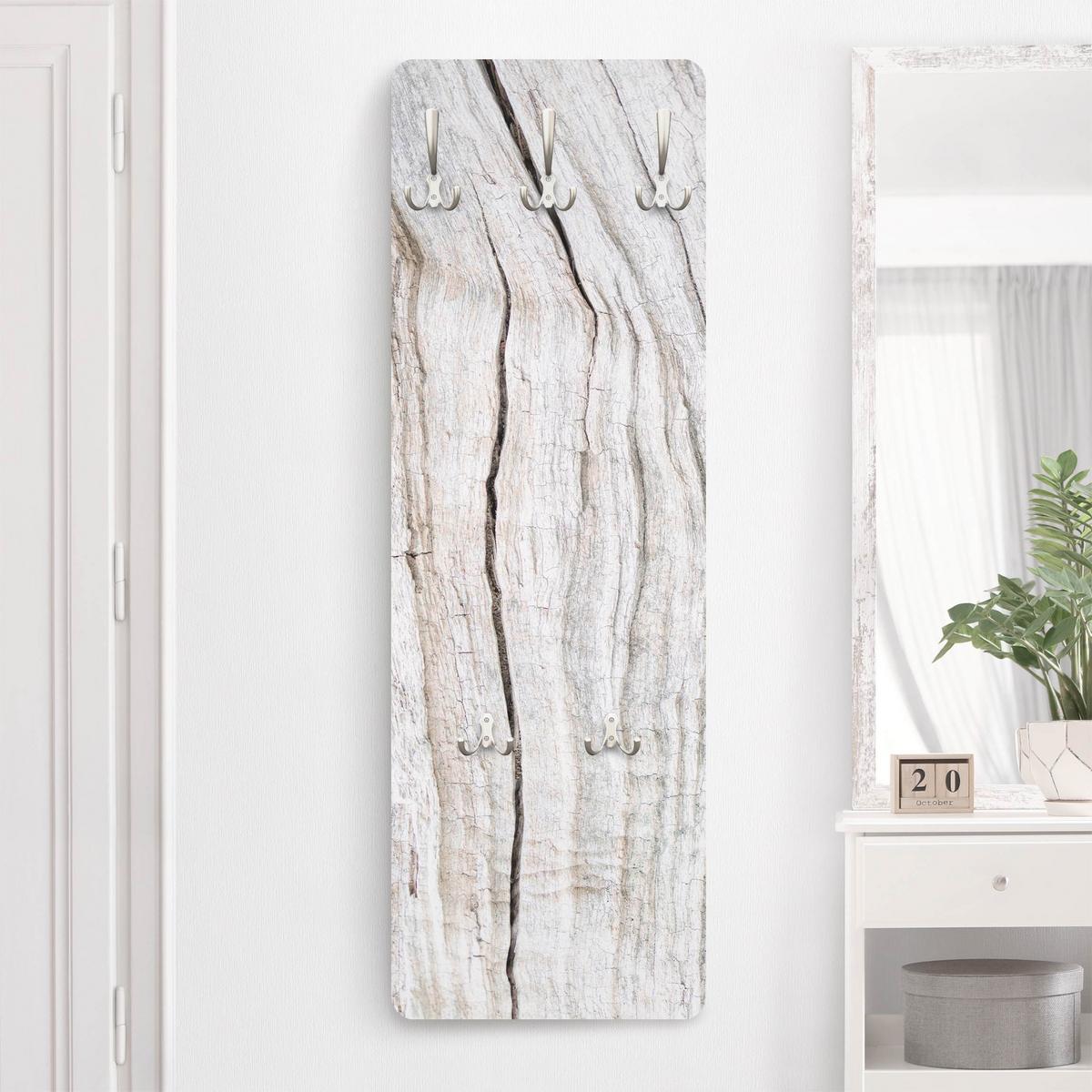 WANDGARDEROBE - Holzstruktur mit Rissen 34/105 cm - Weiß, Holzwerkstoff (34/105/1.6cm) - Bilderwelten