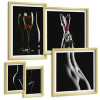 BILDER SET 5er Set - 50x50 cm & 20x30 cm & 40x60 cm Goldrahmen - Schwarze und weiße weibliche Formen - Goldfarben, Kunststoff (40/60cm) - TULUP