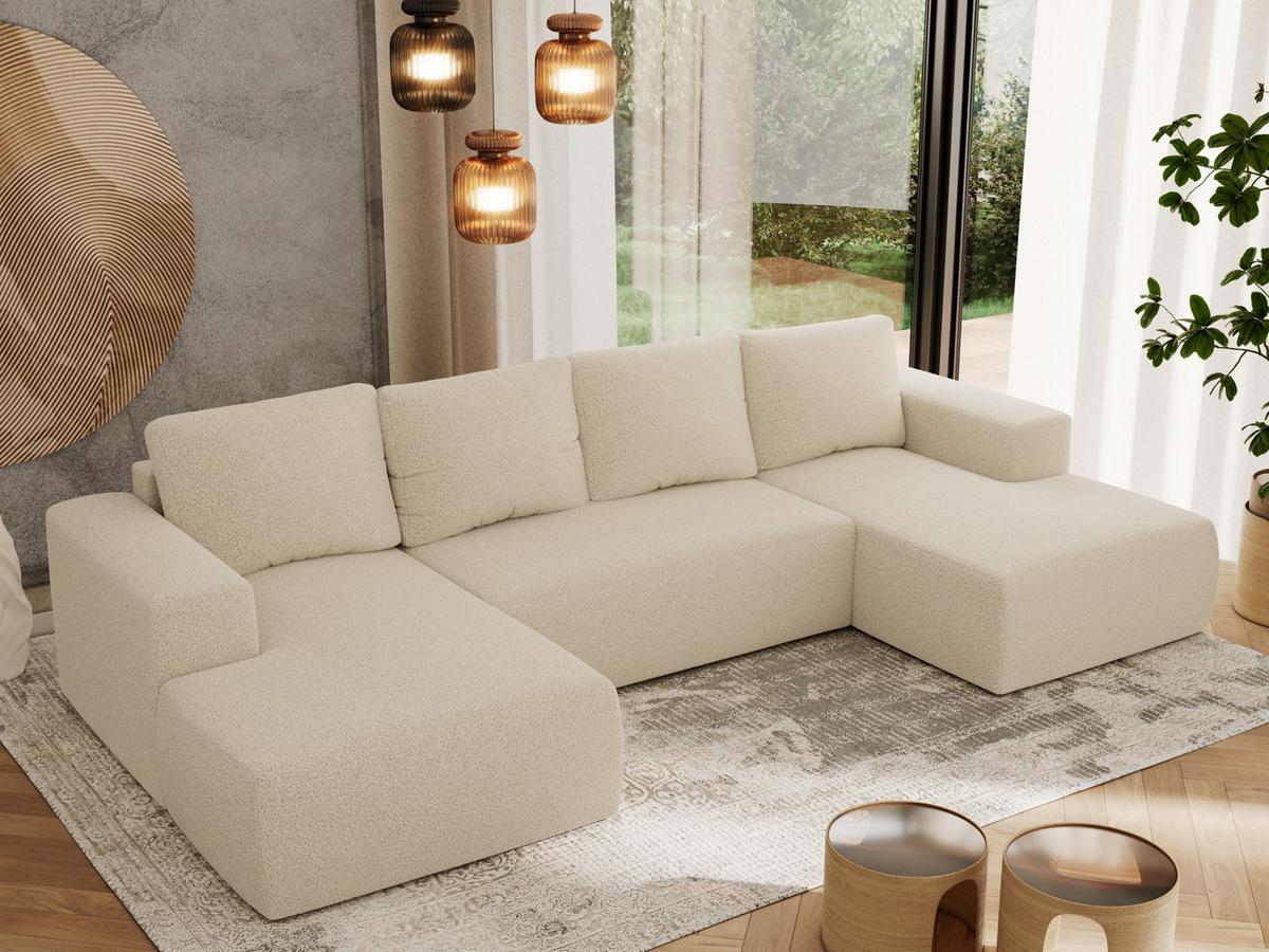 WOHNLANDSCHAFT TRENTINO U Beige Boucle - Beige/Schwarz, Kunststoff/Textil (334/91/163cm) - MKS