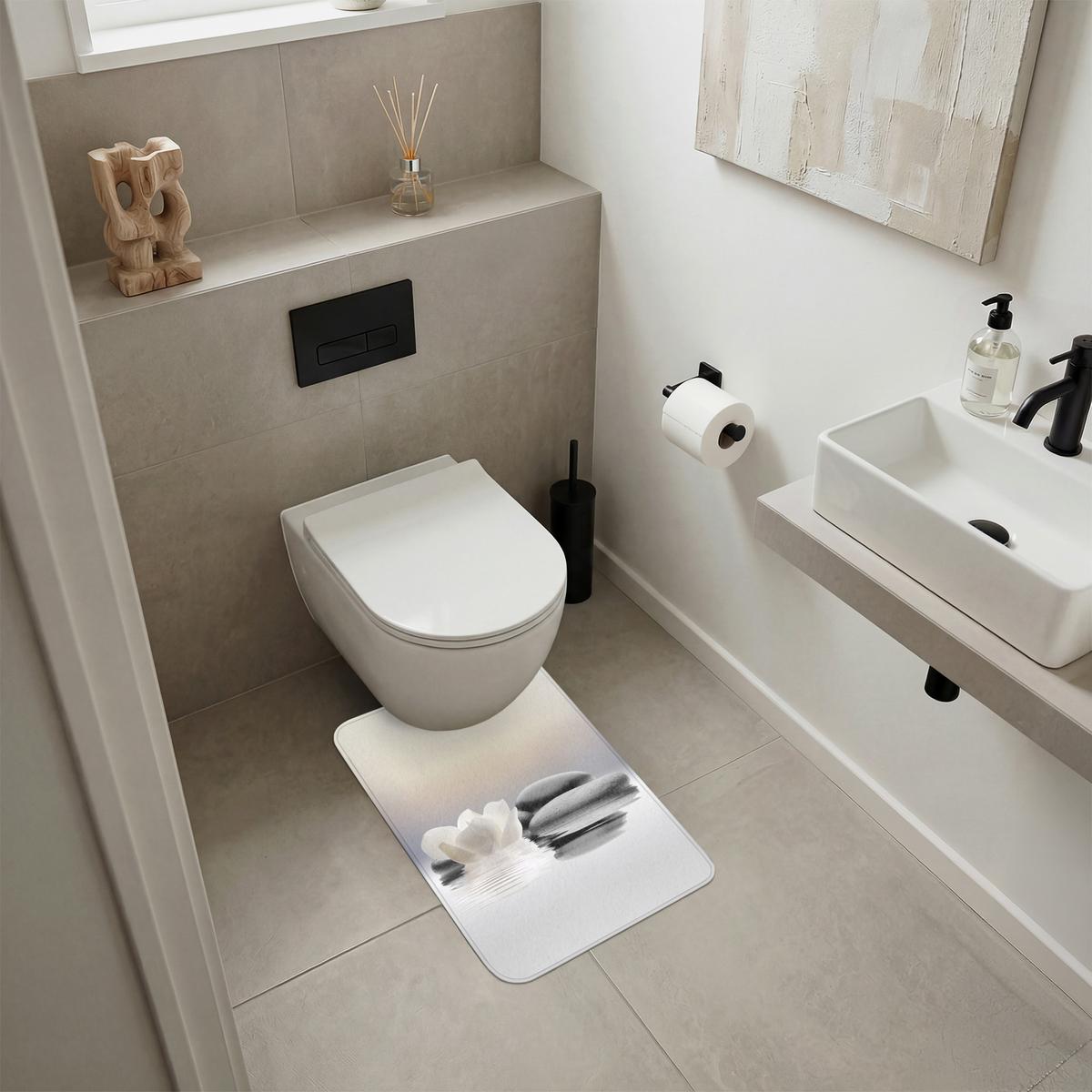 WC-VORLEGER Steine - Lotus - Weiß - Wasser - Zen WC Teppich 40x60 cm - Weiß, Textil (40/1cm) - OnlyWow