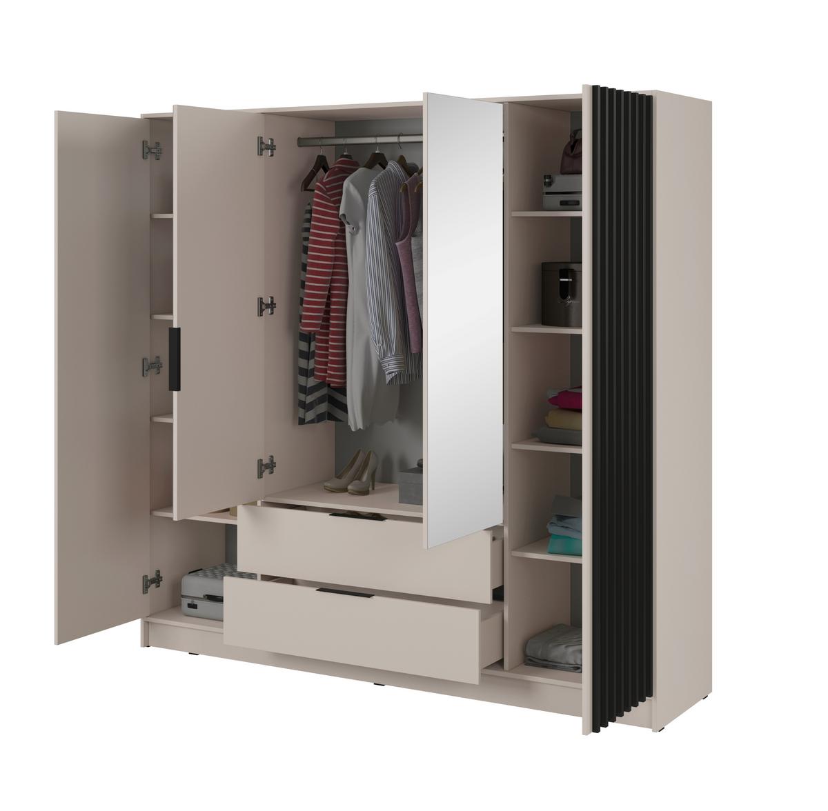 DREHTÜRENSCHRANK NELIANA 206/200/51 cm 4-türig mit Spiegel Kaschmir - Kaschmir, Holzwerkstoff (206/200/51cm) - MASSENO