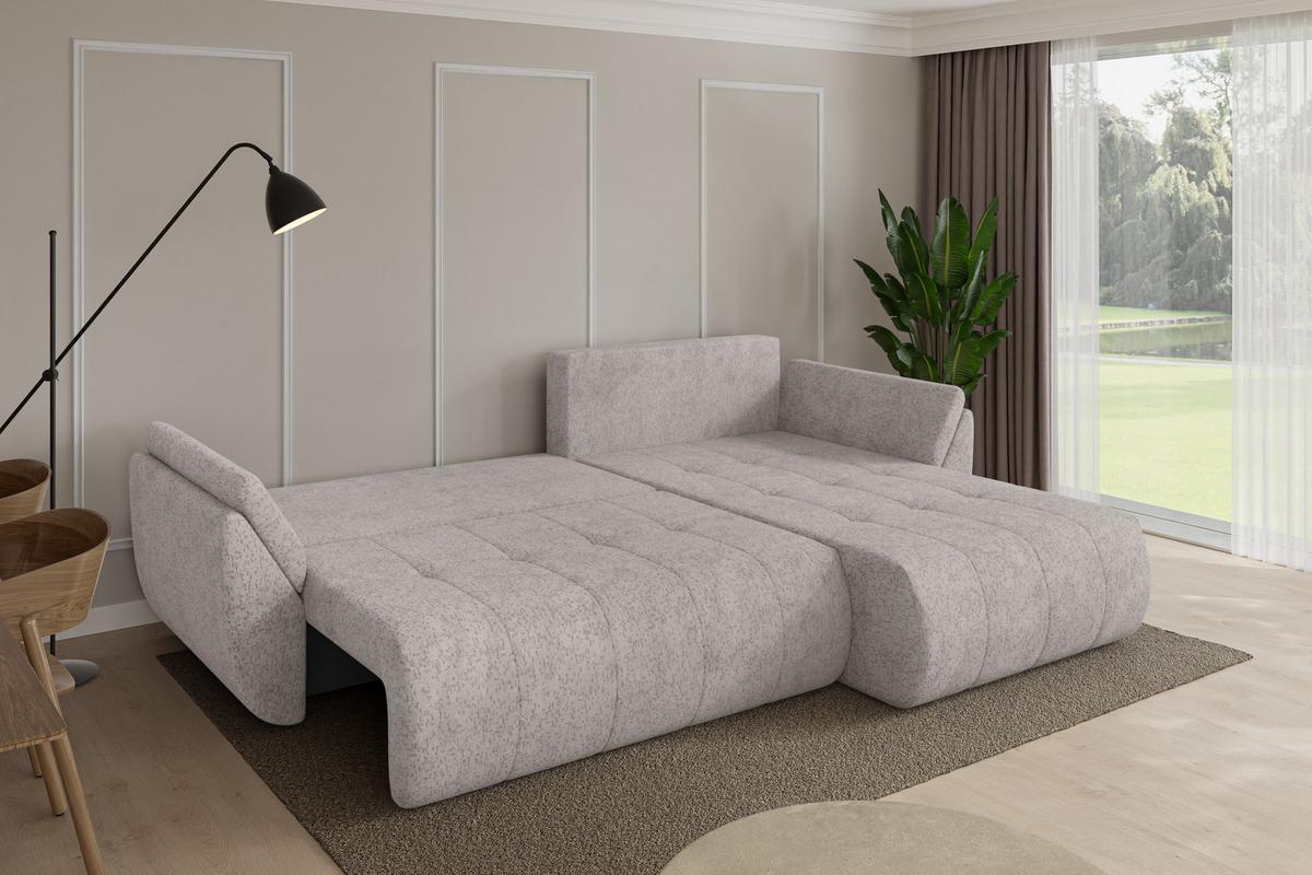 ECKSOFA mit Schlaffunktion Ottomane Rechts TOKO-L 277x194x86 Hellgrau Velours - Hellgrau/Schwarz, Holzwerkstoff/Kunststoff (277/194cm) - ALTDECOR