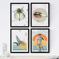 POSTER Set mit 4 Collage A4 Schwarzer Rahmen - Schwarz, Papier (29.7/3cm) - Nacnic
