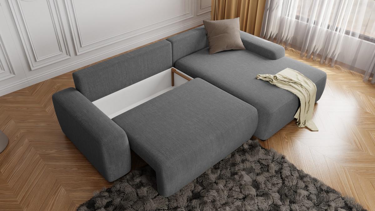 ECKSOFA Lopez Grau Samt-Stoff - Schwarz/Grau, Holz/Kunststoff (264/162cm) - S-Style Möbel