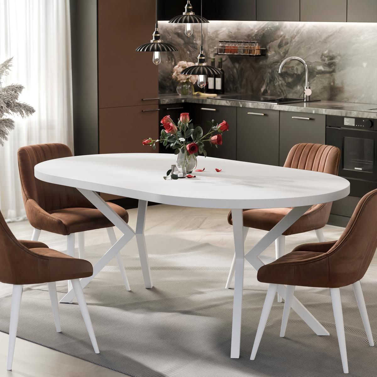 AUSZIEHTISCH MILTON 120-196/76 cm mit Metallgestell, Weiß / Arktisweiß - Weiß, Holzwerkstoff/Metall (120/120/76cm) - Idohome