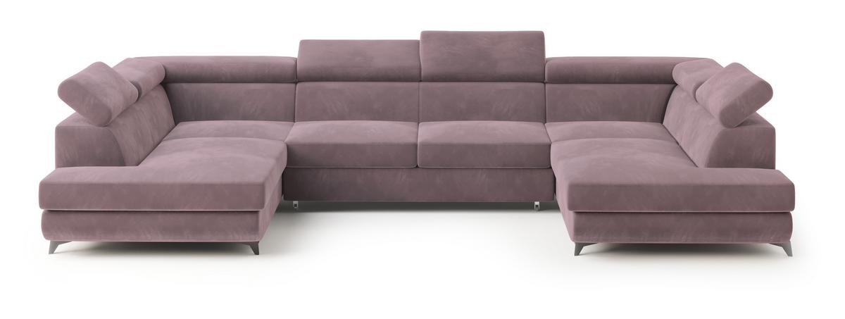 WOHNLANDSCHAFT VINTESSA Lila Velours-Stoff mit Schlaffunktion - Lila, Holz (323/89/190cm) - MASSENO