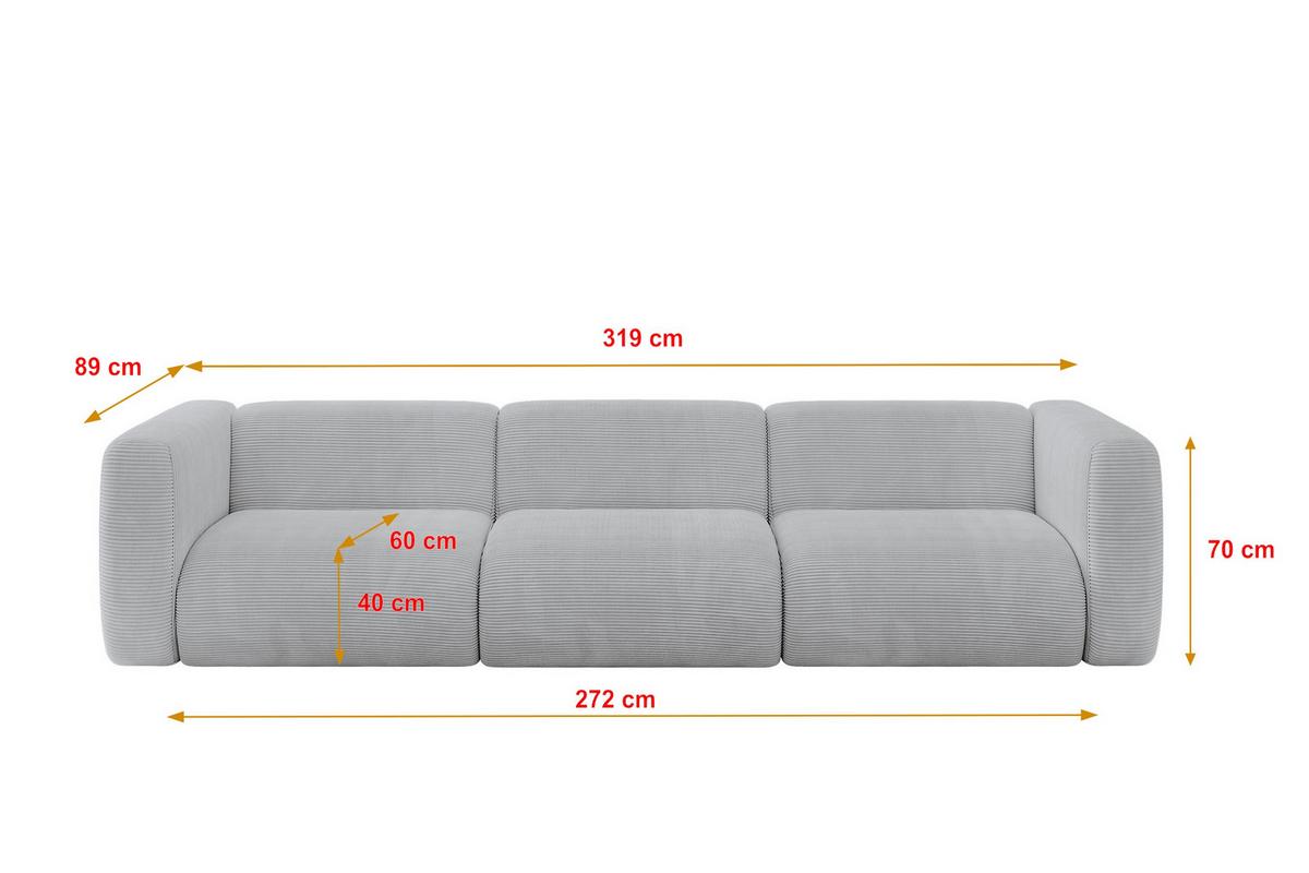 MODULARES Sofa 3-SITZER MIRA-S2 319x89x70 Grau cm Cord - Blaugrau/Schwarz, Holzwerkstoff/Kunststoff (319/70/89cm) - ALTDECOR