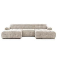 WOHNLANDSCHAFT in U-Form mit raffinierten Steppungen, 6-Sitzer, Wellenunterfederung, B323/T161/H79 cm, Chenille-Bezug in Sandgrau / 21048 - Sandfarben/Greige, Kunststoff/Textil (323/79/161cm) - luma-home