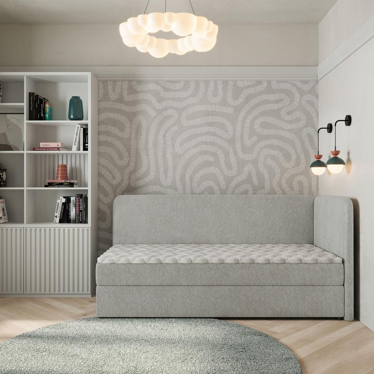 BOXBETT GINA 100x200 cm mit Matratze und Topper, H2+H3 - Hellgrau - Hellgrau, Holz (100/200cm) - MASSENO