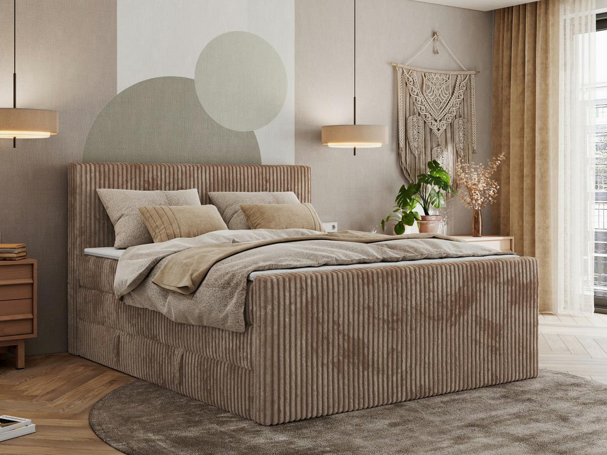 BOXSPRINGBETT TILIANO KING DUO 180/200 - Braun Cord - H4 - Braun, Textil (180/200cm) - MKS