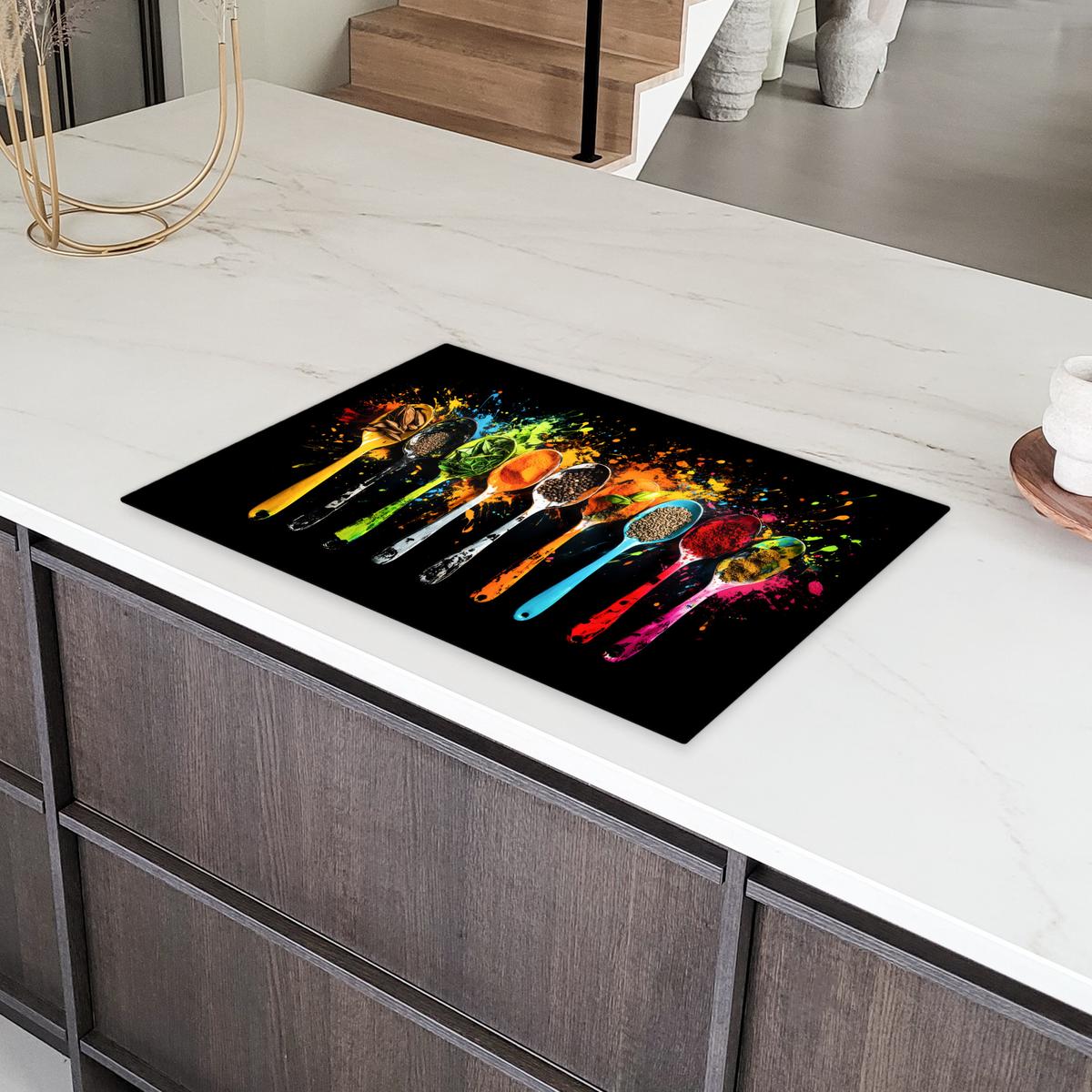 HERDABDECKPLATTE Löffel - Gewürze - Modern - Graffiti - Farbe - Farbenfroh Induktionsmatte 77x51 cm - Multicolor, Kunststoff (77/51/0.2cm) - MuchoWow