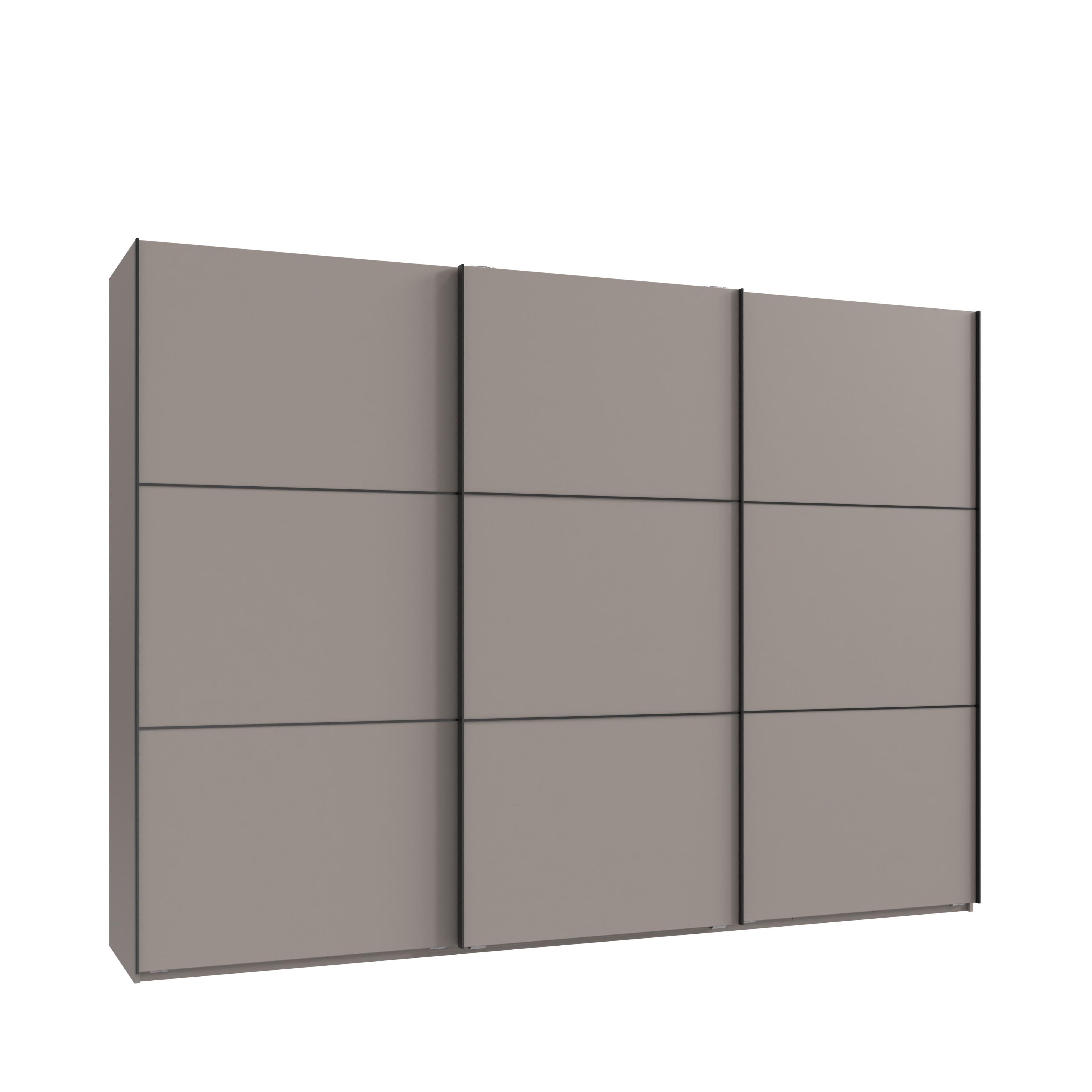 SCHWEBETÜRENSCHRANK 3-türig B300/H216/T65 cm in Sandgrau, Kleiderschrank inkl. Vollausstattung / 22017 - Sandfarben/Rot, Holzwerkstoff/Metall (300/216/65cm) - luma-home