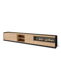LOWBOARD, Eiche Schwarz, Elektrokamin, 310/37/50cm - Eichefarben, Holzwerkstoff (310/50/37cm) - Skraut Home