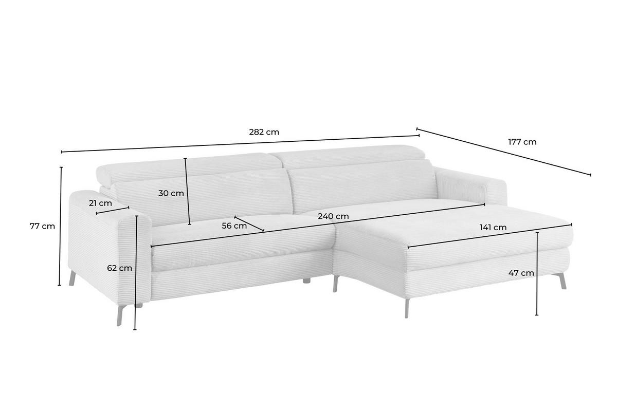 ECKSOFA LAISKA Hellblau Cord - Schwarz/Hellblau, Textil/Metall (282/177cm) - KAWOLA