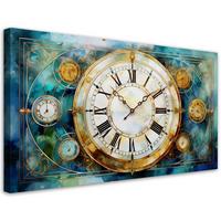 WANDBILD vintage türkis uhr - Türkis, Textil (120/60cm) - Feeby