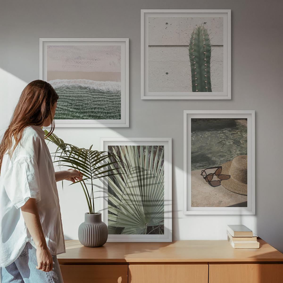 BILDER SET 4er Set - 50x50 cm & 40x60 cm Weißer Rahmen - Zubehör für tropische Pflanzen - Weiß, Kunststoff (50/50cm) - TULUP
