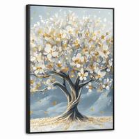 LEINWAND Bilder mit Rahmen - Baum - Winter - Baum des Lebens - Modern - Gold - 50x70 - Goldfarben, Textil (50/70cm) - MuchoWow