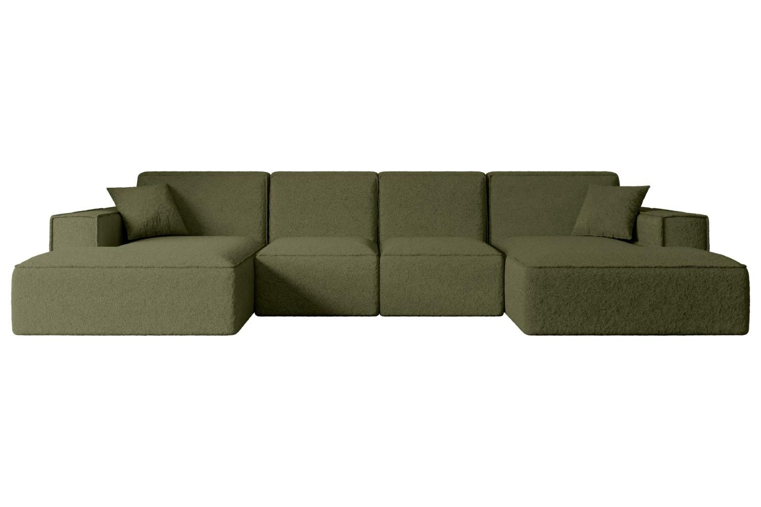 WOHNLANDSCHAFT SIERRA-U - 349x169x80 cm Grün Bouclé - Schwarz/Grün, Holzwerkstoff/Kunststoff (349/80/169cm) - ALTDECOR