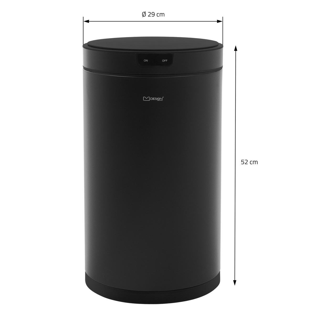 MÜLLEIMER mit Sensor 30L rund aus Stahl Schwarz - Schwarz, Metall (29/52/29cm) - ML-DESIGN