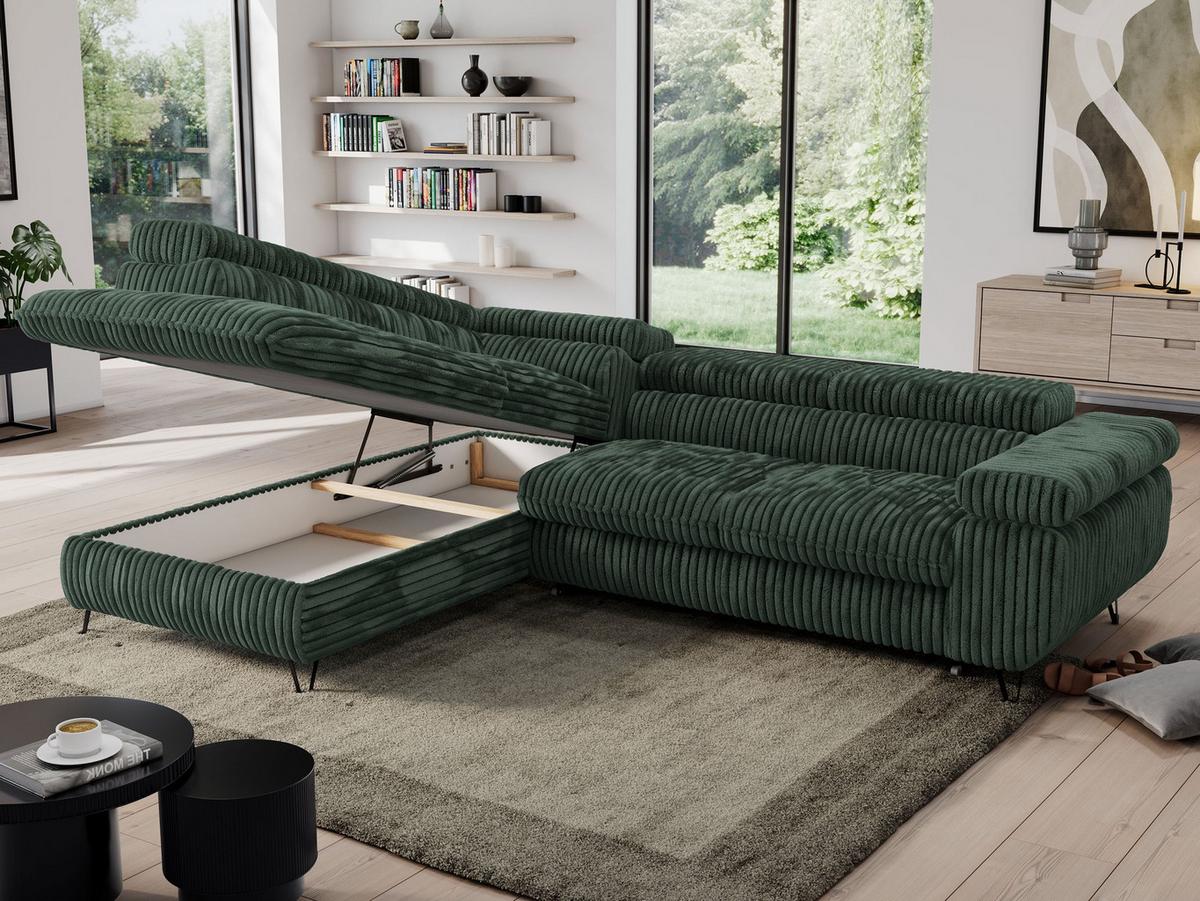 ECKSOFA PEDRO L Grün Cord - Links Seite - Schwarz/Grün, Textil/Metall (208/273cm) - MKS
