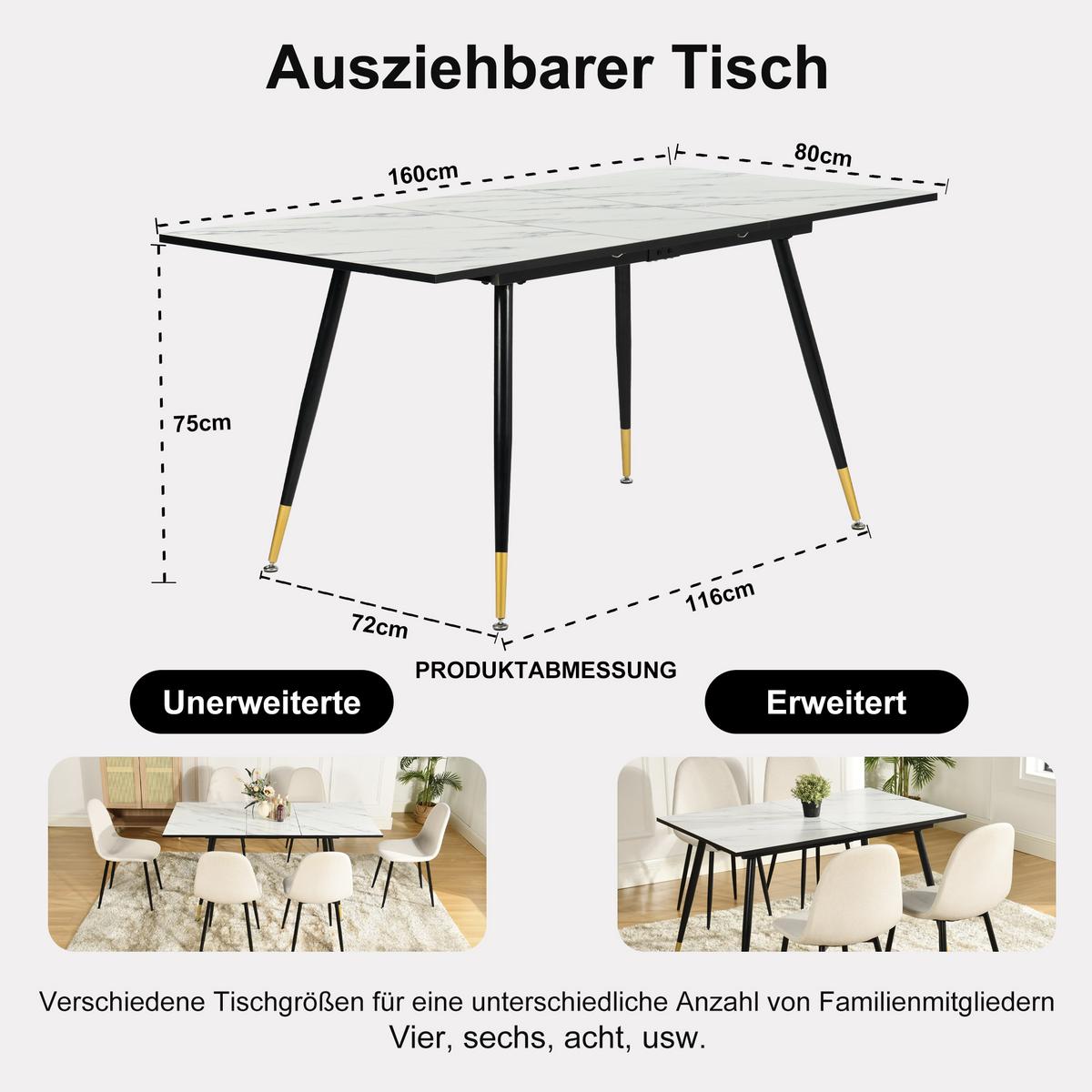ESSZIMMER SET mit Ausziehbarem Tisch und Drehstühlen - Modernes Design - Schwarz/Braun, Holzwerkstoff/Metall (80/75/160cm) - Urban Meuble