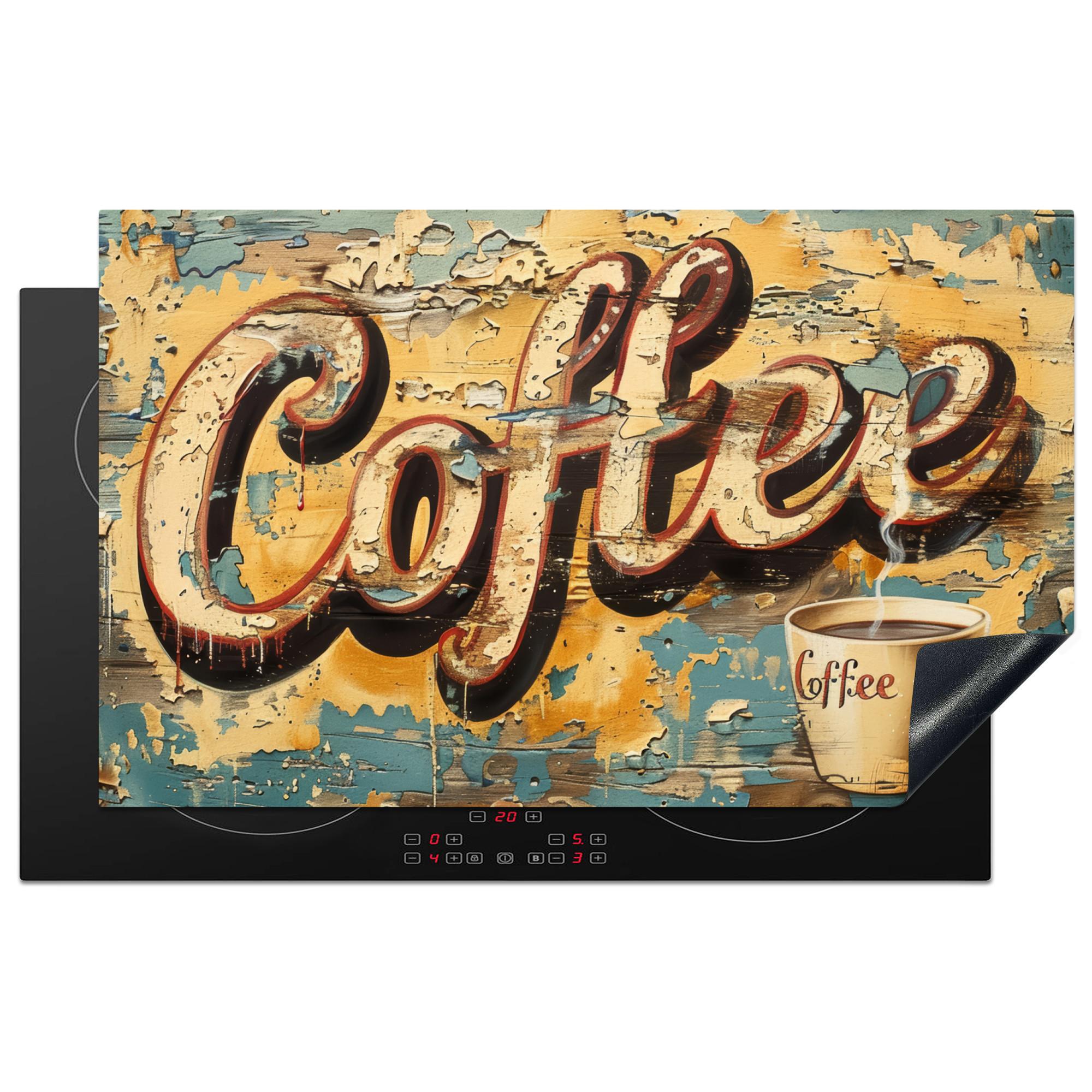 HERDABDECKPLATTE Kaffee - Vintage - Braun - Tasse Induktionsmatte 83x51 cm - Teakfarben, Kunststoff (83/51.5/0.2cm) - MuchoWow
