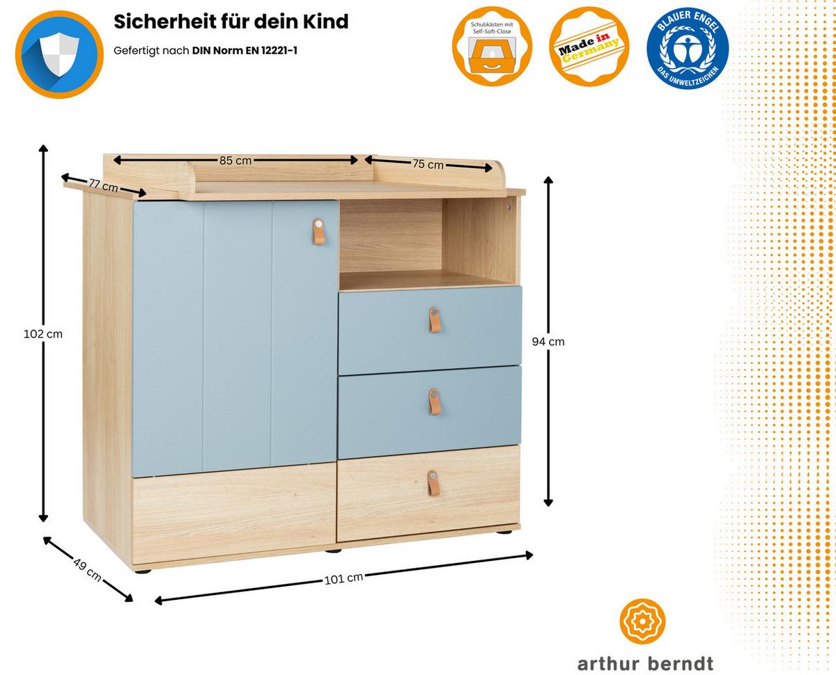 WICKELKOMMODE Roofy - Salbeigrün/Eichefarben, Leder/Holzwerkstoff (101/102/77cm) - arthur berndt