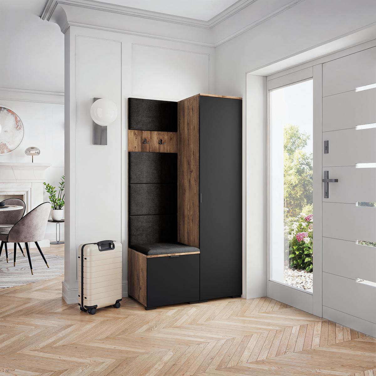 GARDEROBENSCHRANK LORI 95/181/51 cm Modern Eichefarben - Eichefarben/Schwarz, Holzwerkstoff (95/181/51cm) - MASSENO
