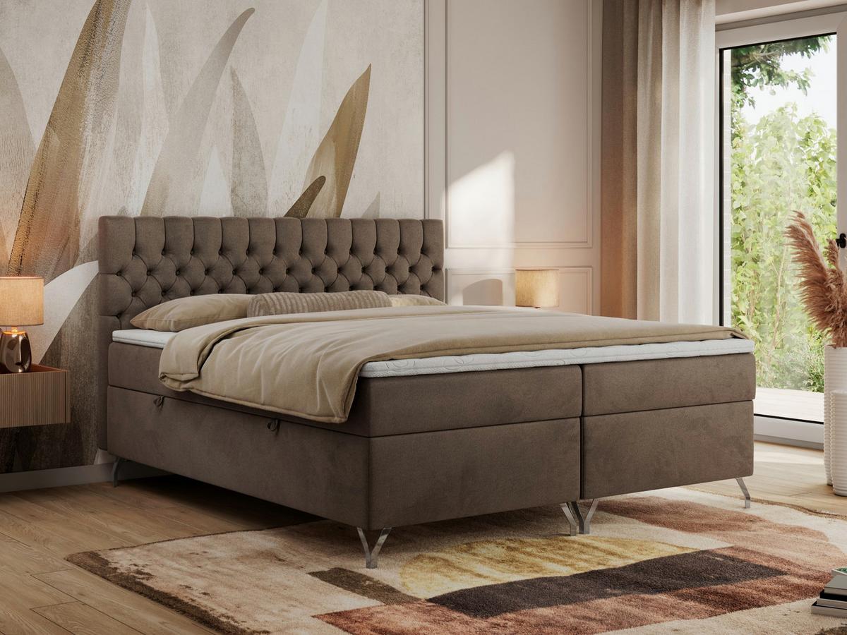 BOXBETT GRIMALDI 140/200 Braun Velvet - H4 - Braun, Holz/Textil (140/200cm) - MKS