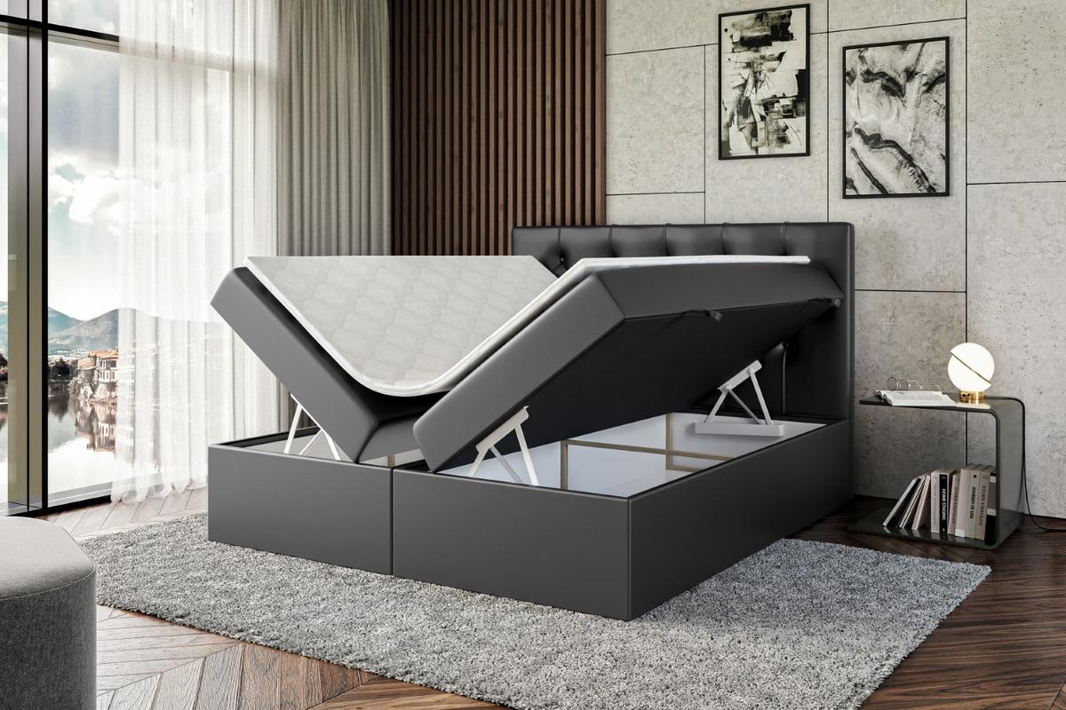 BOXBETT mit Matratze H3 und Lattenrost - MIRAGE - 140x200 Schwarz Hochglanz - Schwarz Hochglanz, Holzwerkstoff (140/200cm) - ALTDECOR