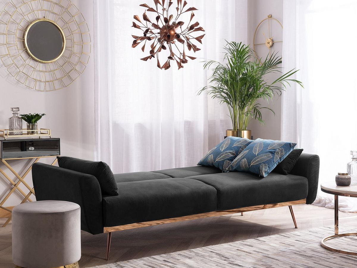 3-SITZER-SCHLAFSOFA Samtstoff Schwarz Eina - Schwarz, Textil (210/86/81cm) - Beliani