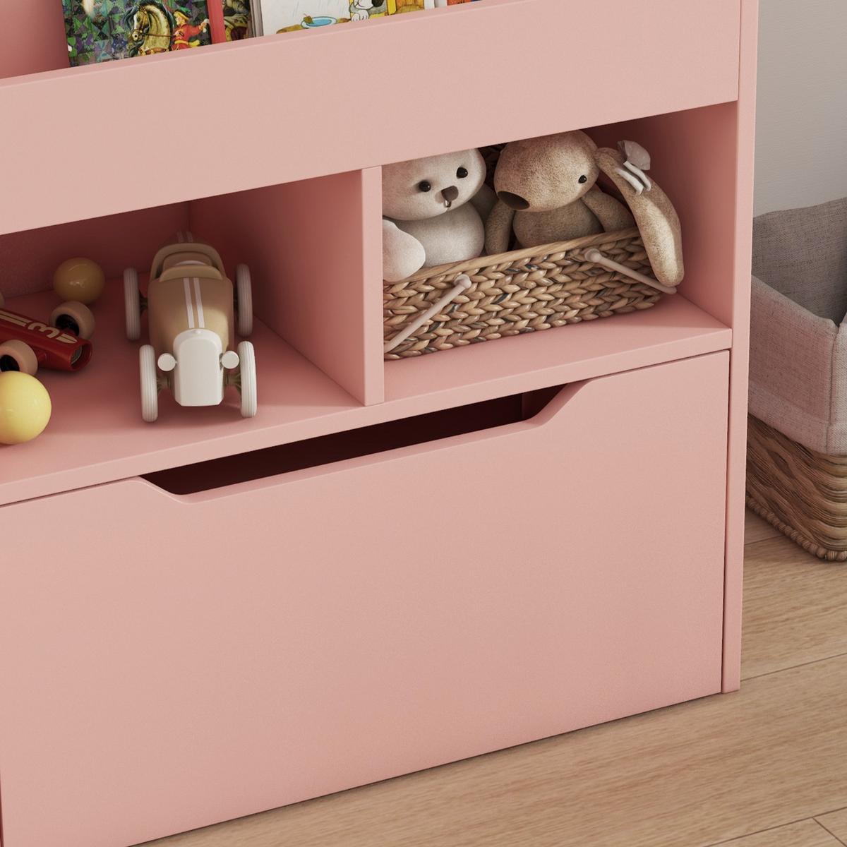 KINDER Bücherregal Kinderregal mit Schublade, 3 Ablagefächern, 2 offenen Fächern - Rosa, Holzwerkstoff (29.9/90/60cm) - HOMCOM