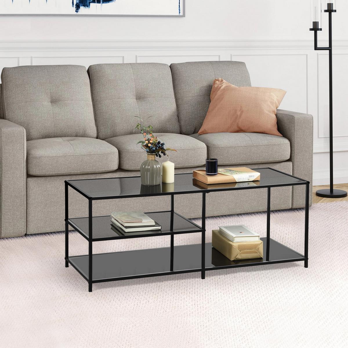 COUCHTISCH rechteckig Glas - Sonoma Eiche, Glas/Metall (110/40/42cm) - Urban Meuble