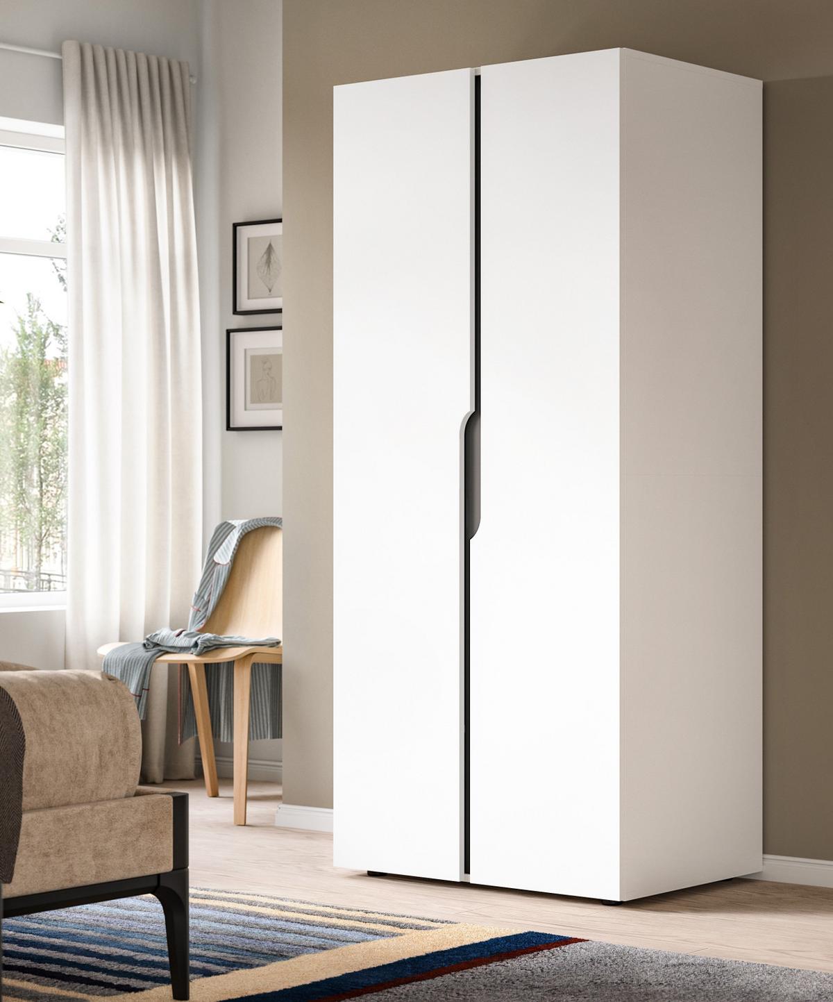 KLEIDERSCHRANK weiß, grau 81 x 176 cm, Drehtürenschrank 2-türig - Schwarz/Weiß, Holzwerkstoff/Kunststoff (81/176/51cm) - Inn.Furn