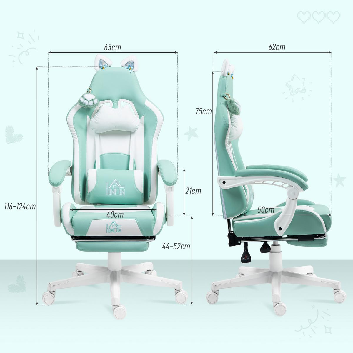 GAMING-STUHL Kunstleder Hellblau - Weiß/Hellblau, Textil (62/124/65cm) - HOMCOM
