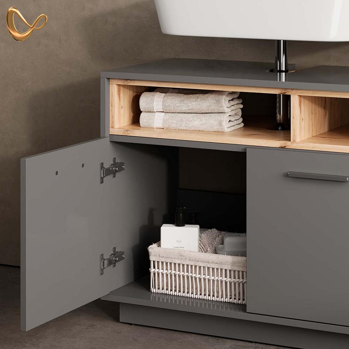 WASCHBECKENUNTERSCHRANK Temo Anthrazit 80 x 64 cm - Anthrazit, Holzwerkstoff (80/64/40cm) - Livinity®