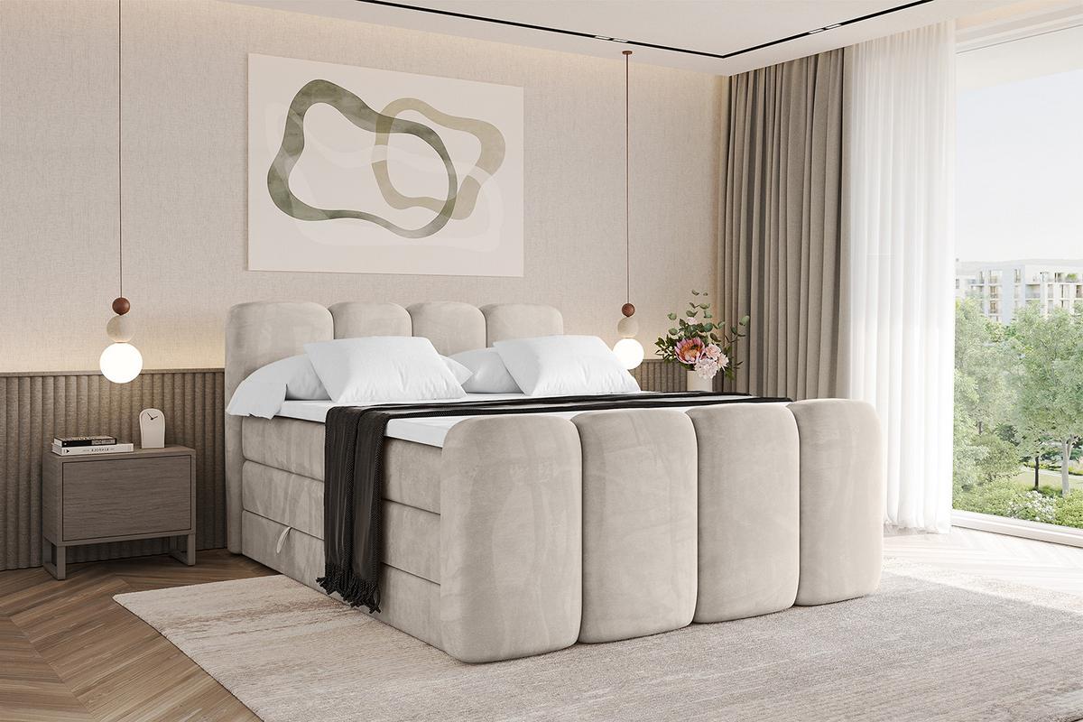 BOXBETT mit Matratze H3|H4 und Lattenrost - NINA-Z KING - 140x200 cm Casablanca - Beige - Champagner, Holzwerkstoff (140/200cm)