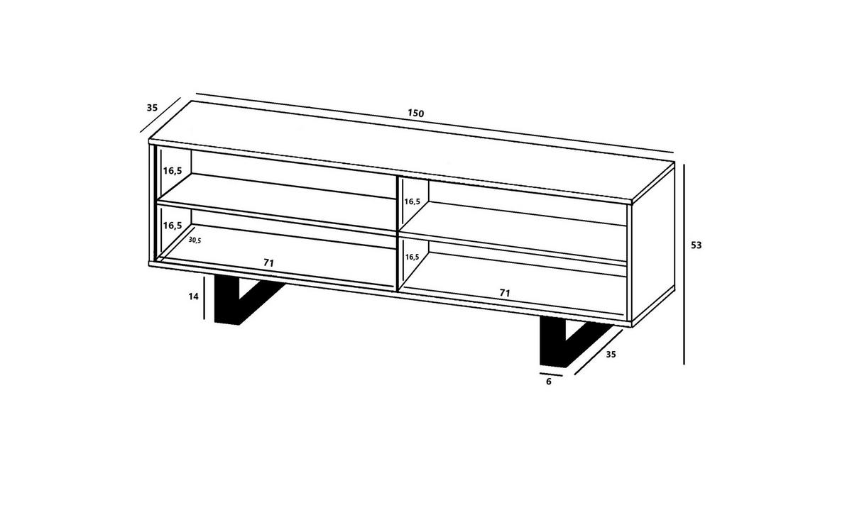 TV-SCHRANK Apollo2 Eiche wotan Weiß Matt mit Metallbeinen 150 cm - Weiß, Holzwerkstoff/Metall (150/53/35cm) - Meble Lindner