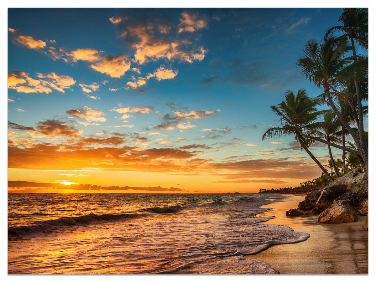 FOTOTAPETE Strand Meer Sonnenuntergang Natur 3D 450x315 - Gelb/Orange, Papier (450/315cm) - Muralo