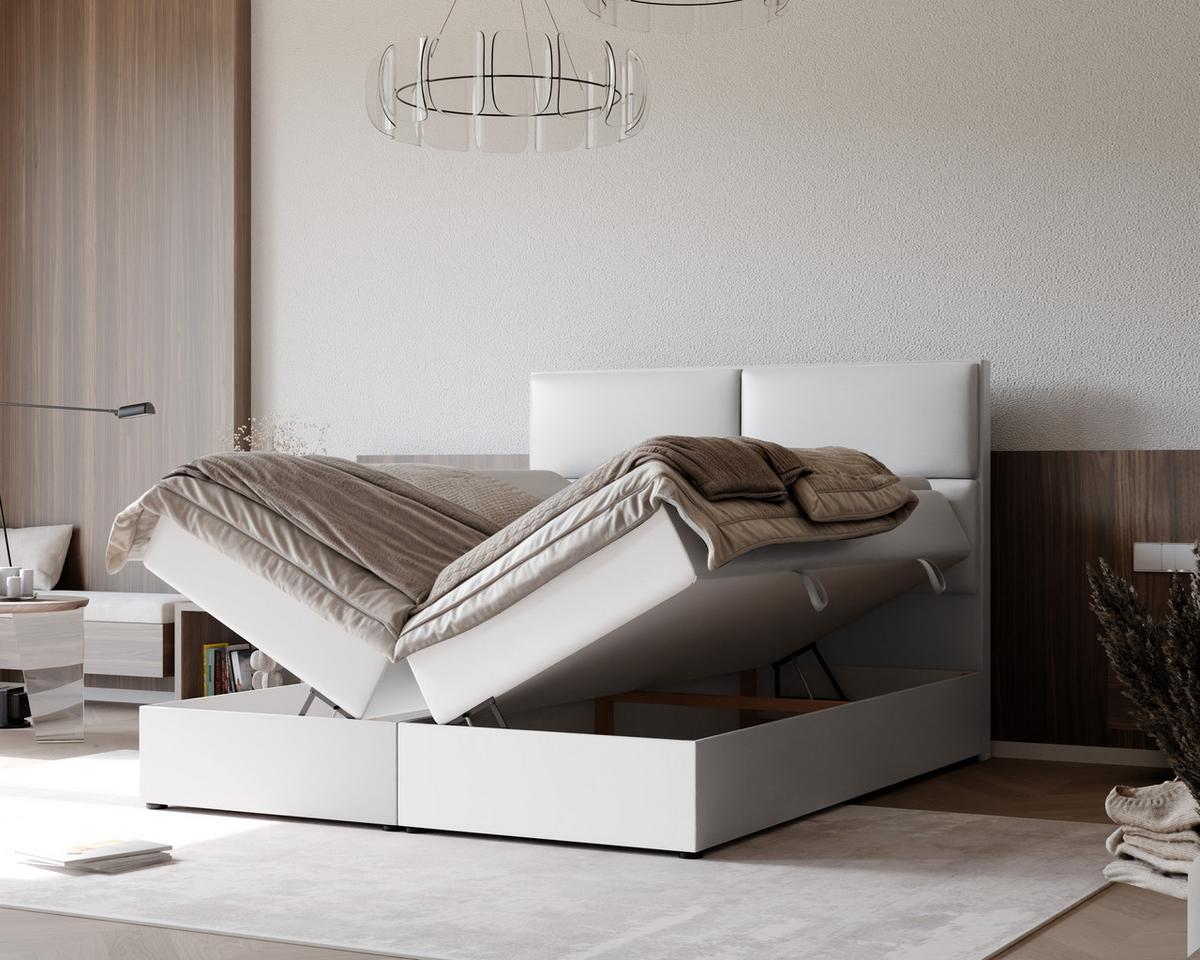 BOXBETT ORFEO 160/200 cm mit Matratze und Topper, Weiß - Weiß, Textil (160/200cm) - Idohome