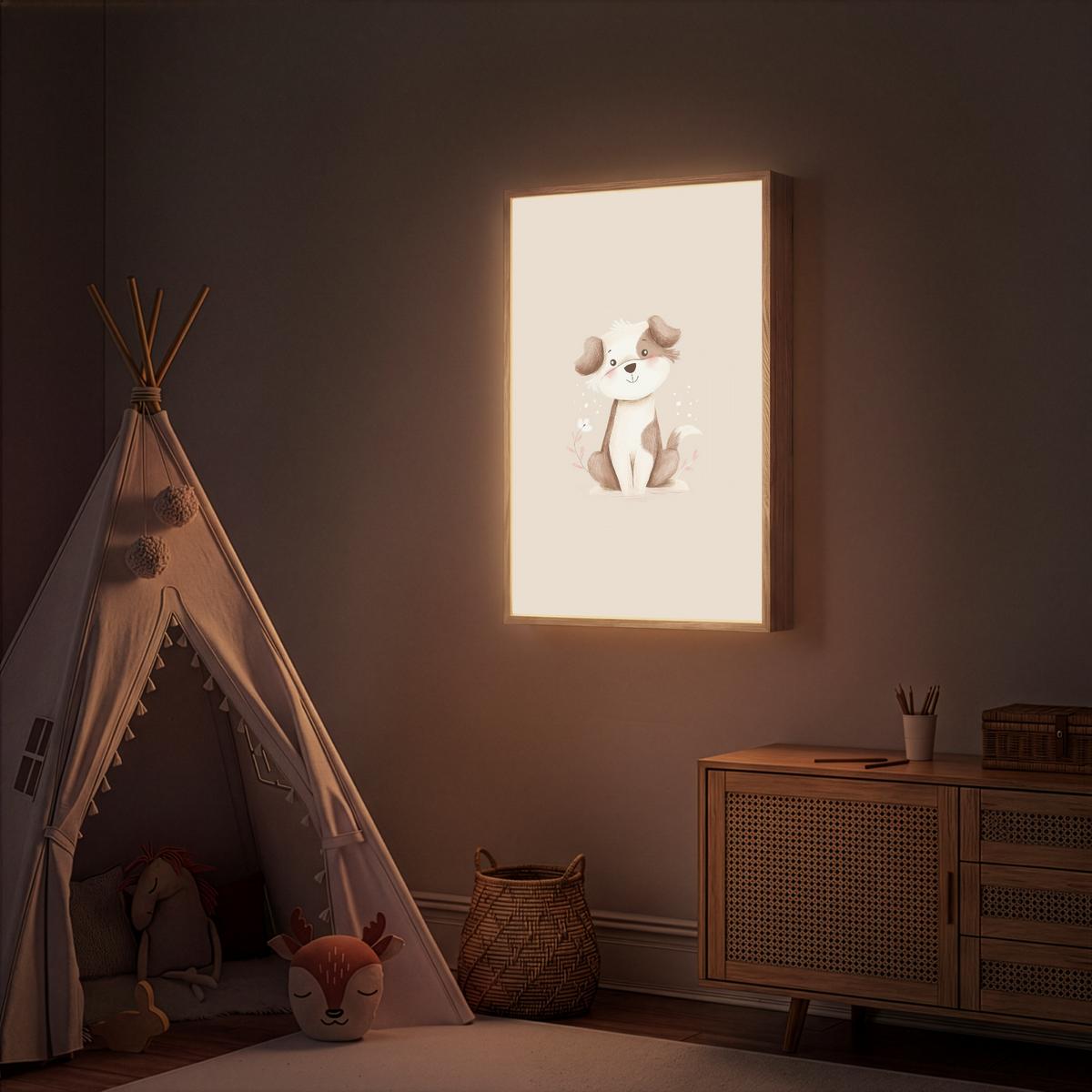 WANDLEUCHTE MIT AKKU Hund - Gefleckt - Braun 70x100 cm - Beige, Holzwerkstoff (70/100/8cm) - OnlyWow